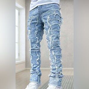 Distressed Stacked Light Blue Tween Boy Urban Jeans